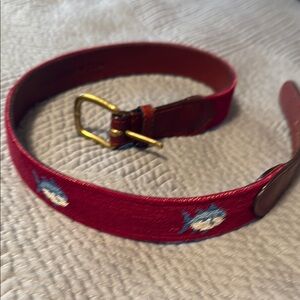 Smathers & Branson Red Fish Embroidered Belt with Gold Buckle